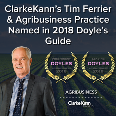 ANNOUNCEMENT: ClarkeKann’s Tim Ferrier & Agribusiness Practice Named in the 2018 Doyle’s Guide